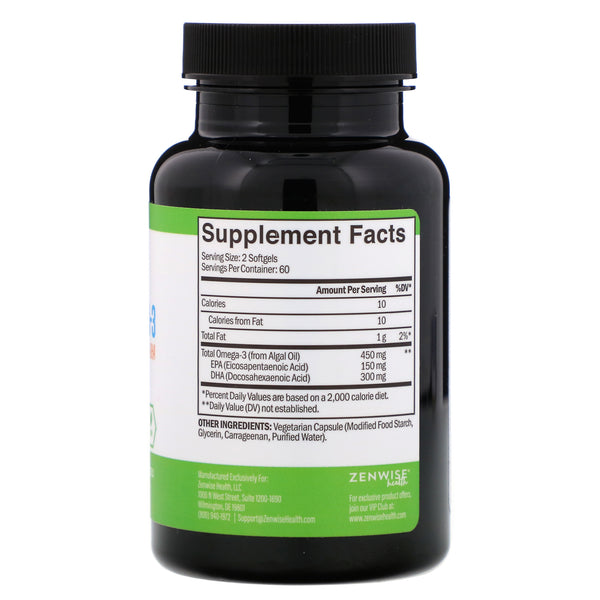 Zenwise Health, Marine Algae Derived Vegan Omega-3, 120 Softgels (Vegan)