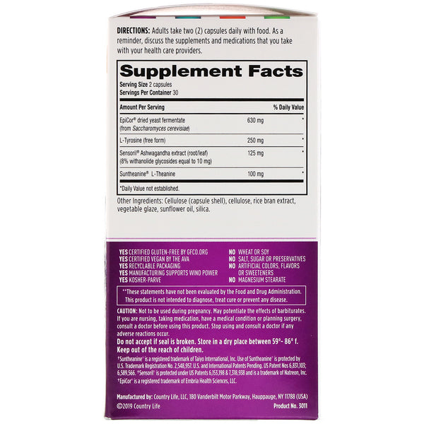 Country Life, Gut Connection, Stress Balance, 60 Vegan Capsules (Vegan)