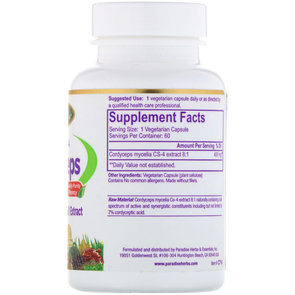 Paradise Herbs, Tibetan CS-4 Cordyceps, 60 Vegetarian Capsules
