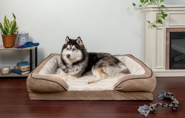 FurHaven Velvet Waves Perfect Comfort Memory Foam Bolster Cat & Dog Bed w/Removable Cover
