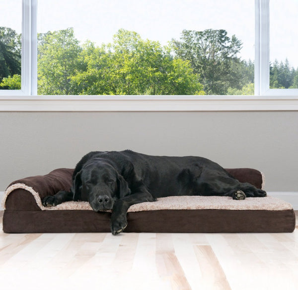 FurHaven Two-Tone Deluxe Chaise Orthopedic Dog Bed w/Removable Cover