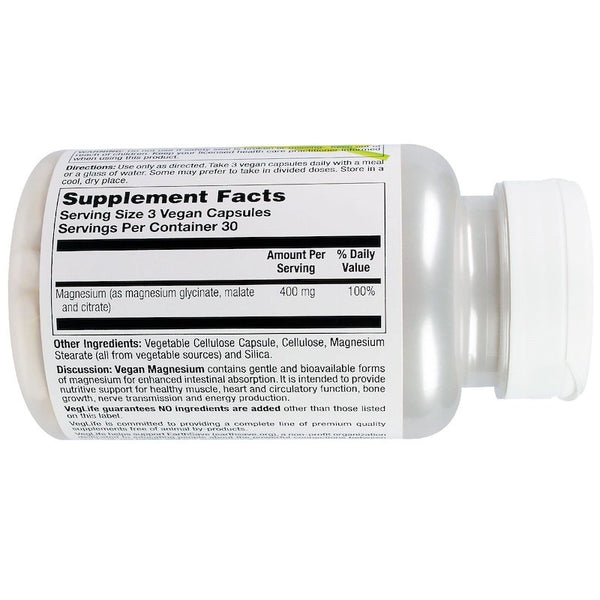 VegLife, Vegan Magnesium, Triple Source, 90 Vegan Caps (Vegan)