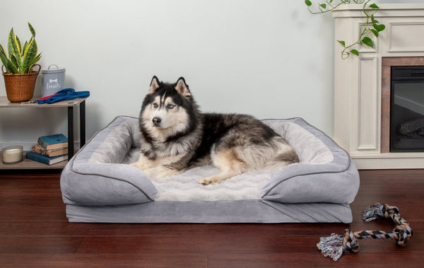 FurHaven Velvet Waves Perfect Comfort Memory Foam Bolster Cat & Dog Bed w/Removable Cover