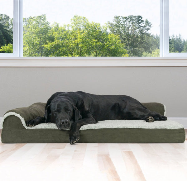 FurHaven Two-Tone Deluxe Chaise Orthopedic Dog Bed w/Removable Cover