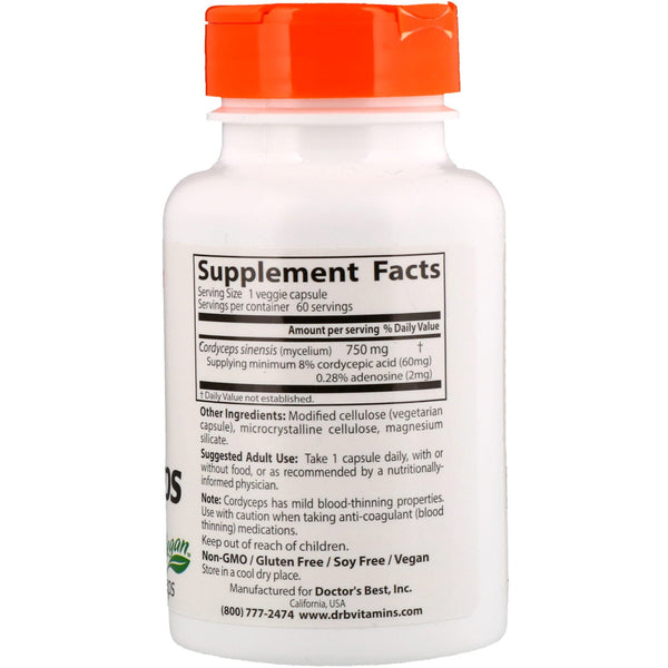 Doctor's Best, Ultra Cordyceps, 750 mg, 60 Veggie Caps