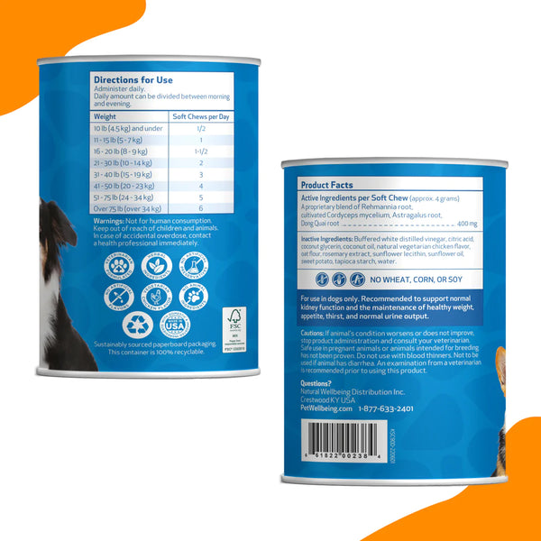 Kidney Support Chewies for Dogs(Normal urine output and thirst (fluid balance),90 Chews)