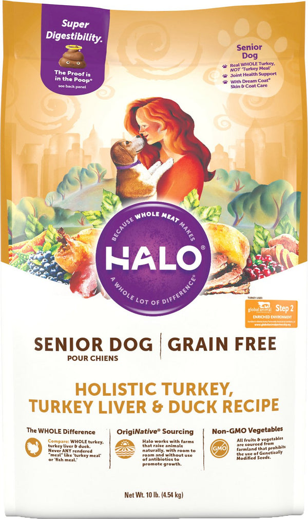 Halo Holistic Senior Grain-Free Turkey, Turkey Liver & Duck Recipe Dry Dog Food