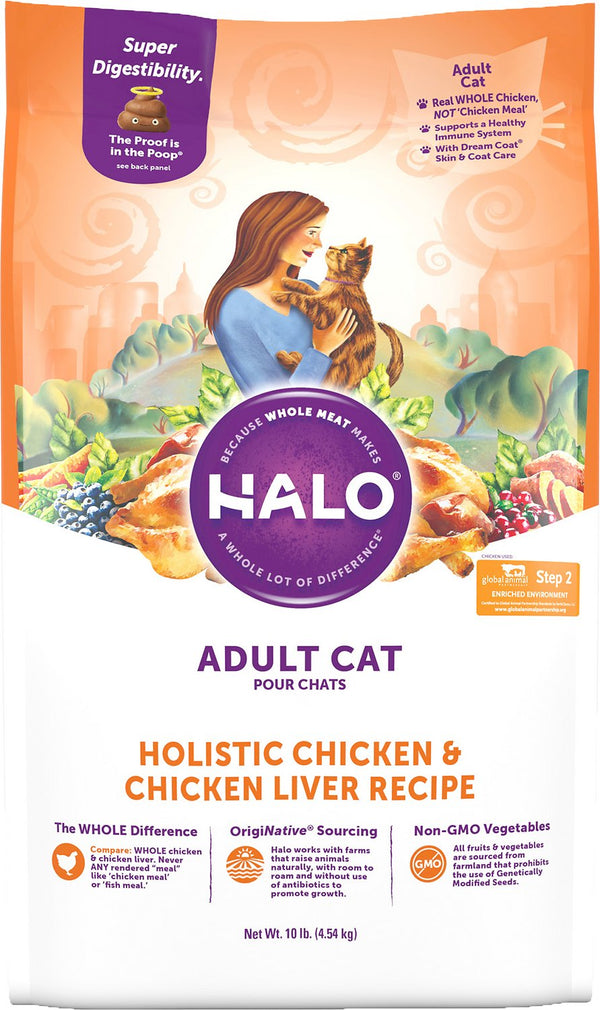 Halo Holistic Chicken & Chicken Liver Recipe Adult Dry Cat Food