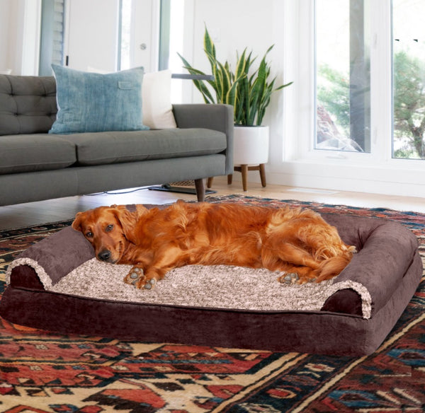 FurHaven Faux Fur & Suede Memory Foam Sofa Dog & Cat Bed