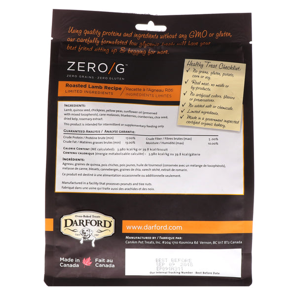 Darford, Zero/G, Oven Baked, All Natural, Treats For Dogs, Roasted Lamb Recipe, 12 oz (340 g)