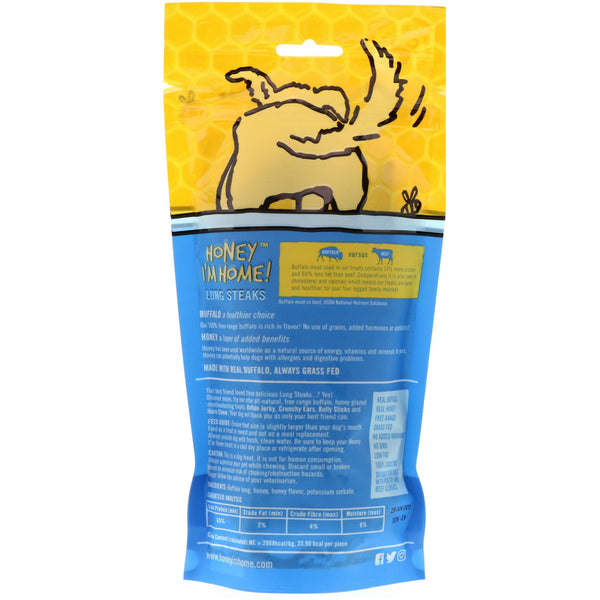 Honey I'm Home, Natural Honey Coated Buffalo Treats, Lung Steaks, 1.76 oz (50 g)