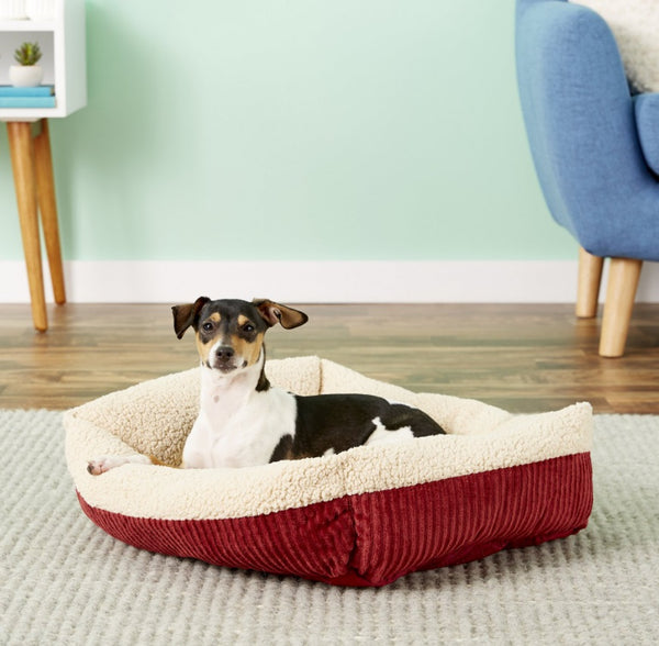 Aspen Pet Self-Warming Bolster Cat & Dog Bed, Warm Spice/Cream