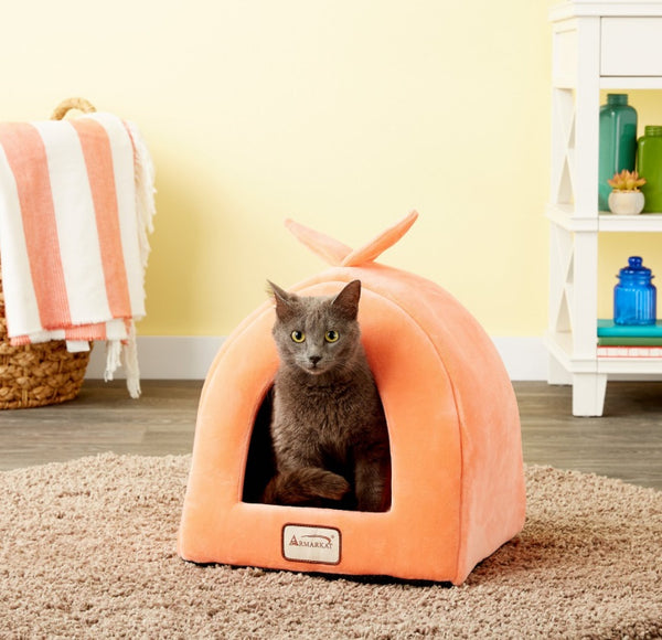 Armarkat Cave Shape Covered Cat & Dog Bed, Orange/Ivory