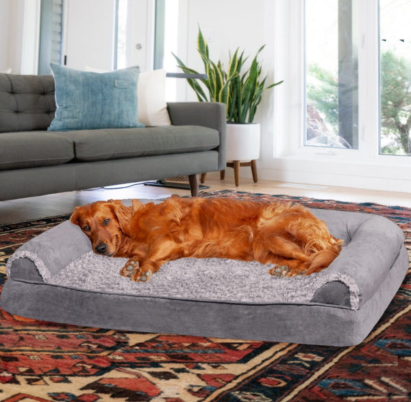 FurHaven Faux Fur & Suede Memory Foam Sofa Dog & Cat Bed