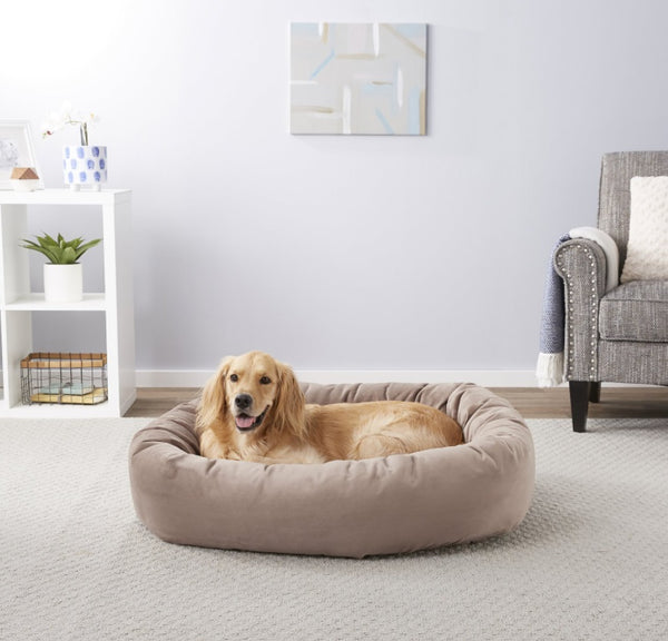 Frisco Velvet Round Bolster Dog Bed w/Removable Cover