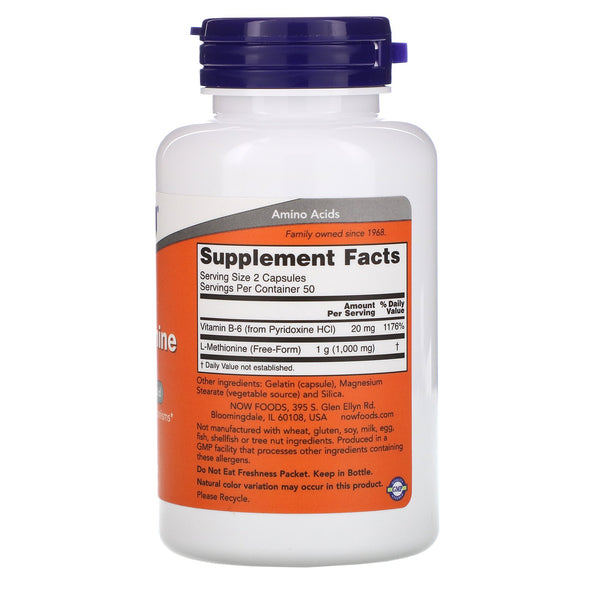 Now Foods, L-Methionine, 500 mg, 100 Capsules