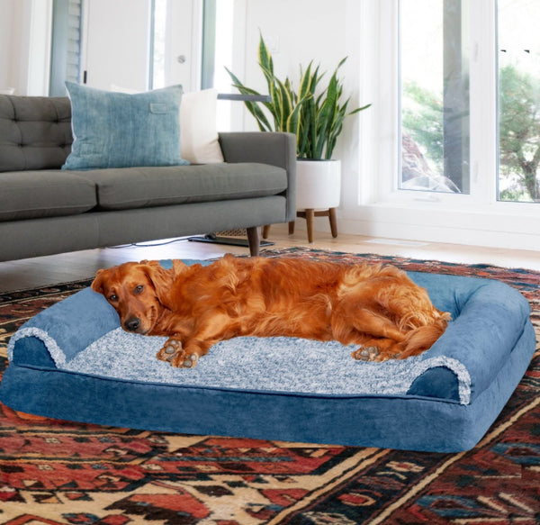 FurHaven Faux Fur & Suede Memory Foam Sofa Dog & Cat Bed