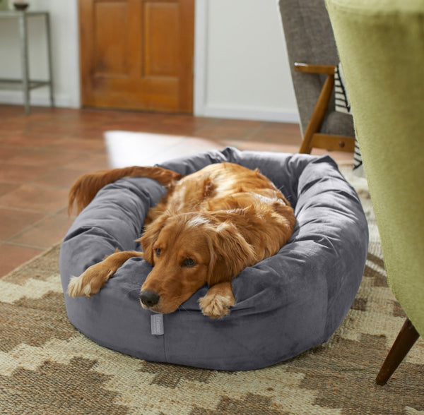 Frisco Velvet Round Bolster Dog Bed w/Removable Cover