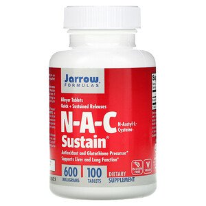 Jarrow Formulas, N-A-C Sustain, N-Acetyl-L-Cysteine, 600 mg, 100 Tablets