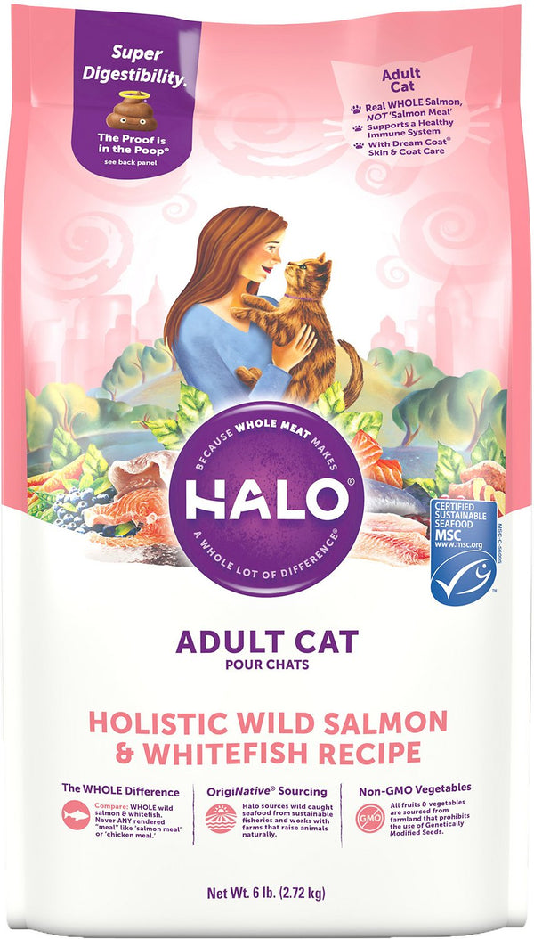 Halo Holistic Wild Salmon & Whitefish Recipe Adult Dry Cat Food