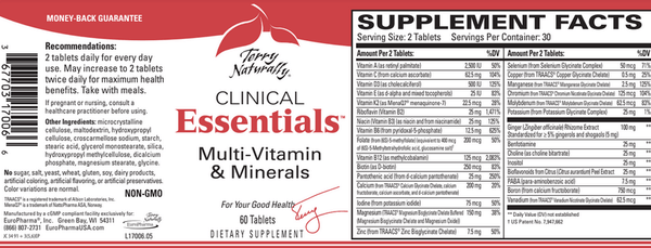 Clinical Essentials 60 tablet - Multi-Vitamin & Mineral supplement - Terry Naturally