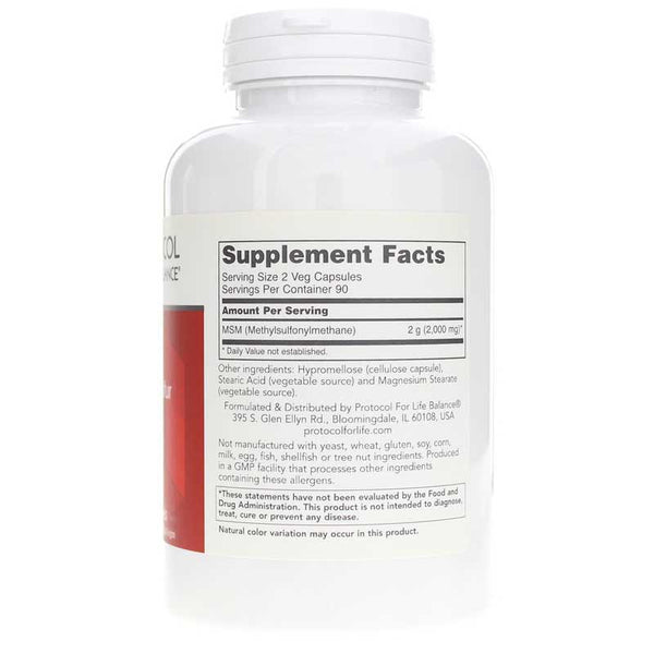 Protocol For Life Balance MSM Bio-Available Sulfur 1000 Mg 180 Veg Capsules